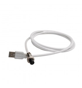 GX12-5P 5PIN female Aviation plug to USB  white braid Cable PVC wire add PP sheath and PET sleeving